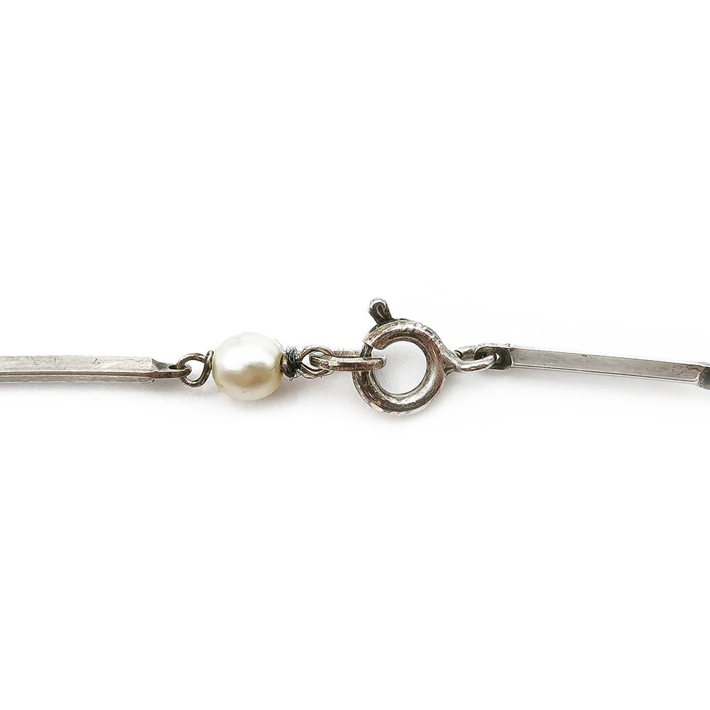 Hopeinen palkkikaulaketju helmillä, 41cm #2