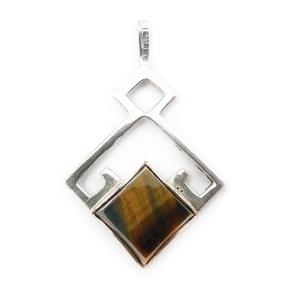 Hopeinen riipus, ruskea kivi #0