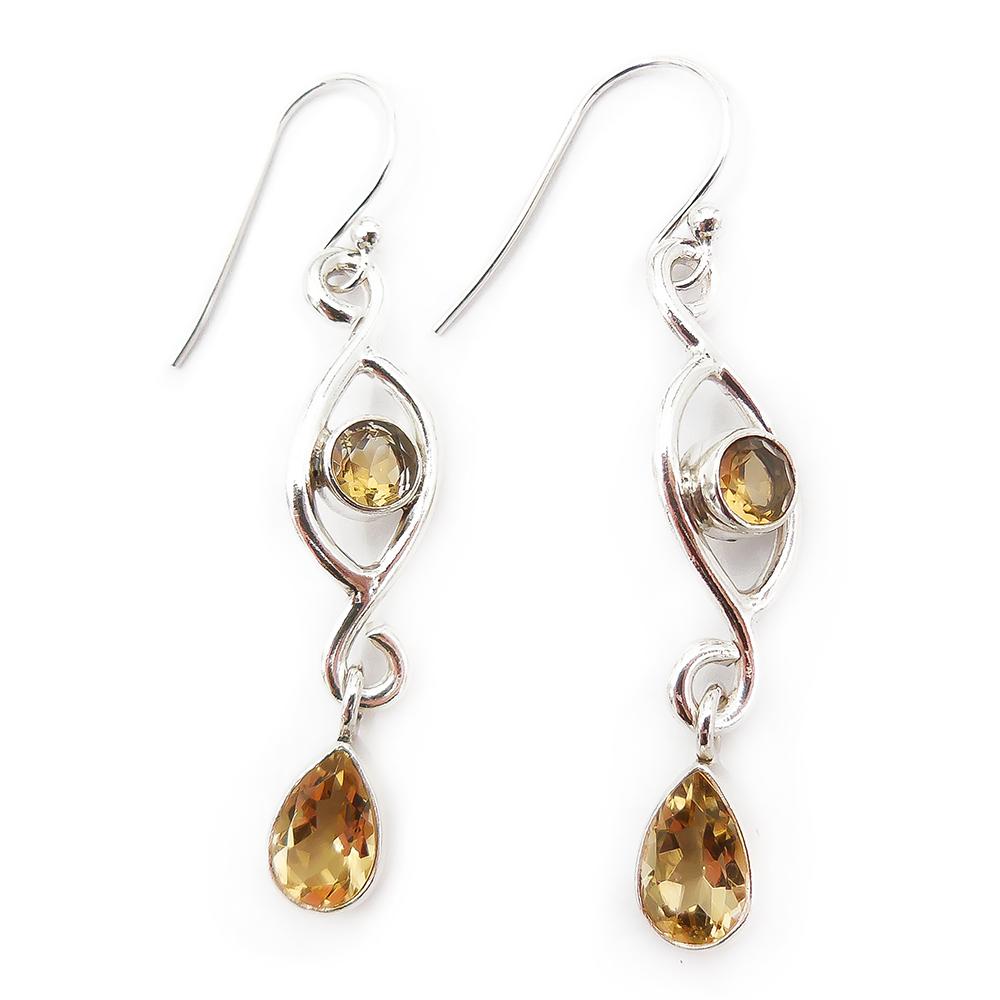 Hopeiset korvakorut, keltaiset kivet #0