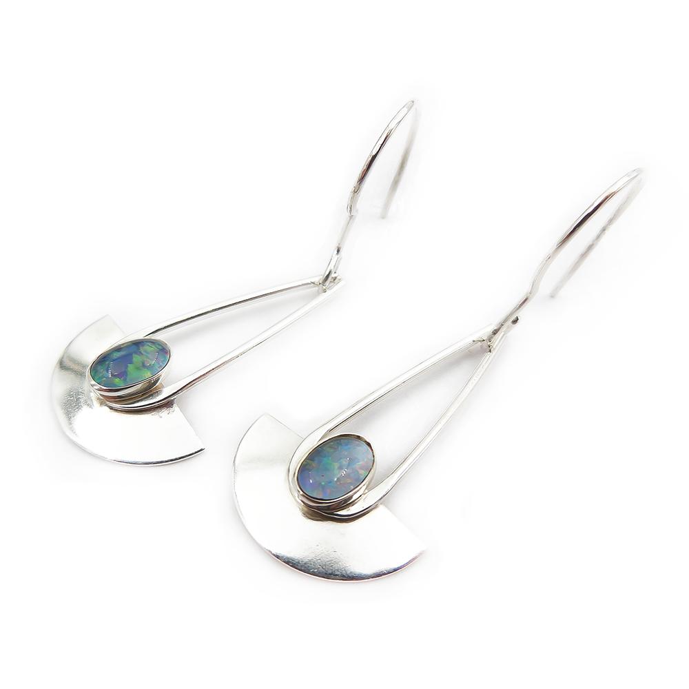 Hopeiset korvakorut koukulla,opaalit #1