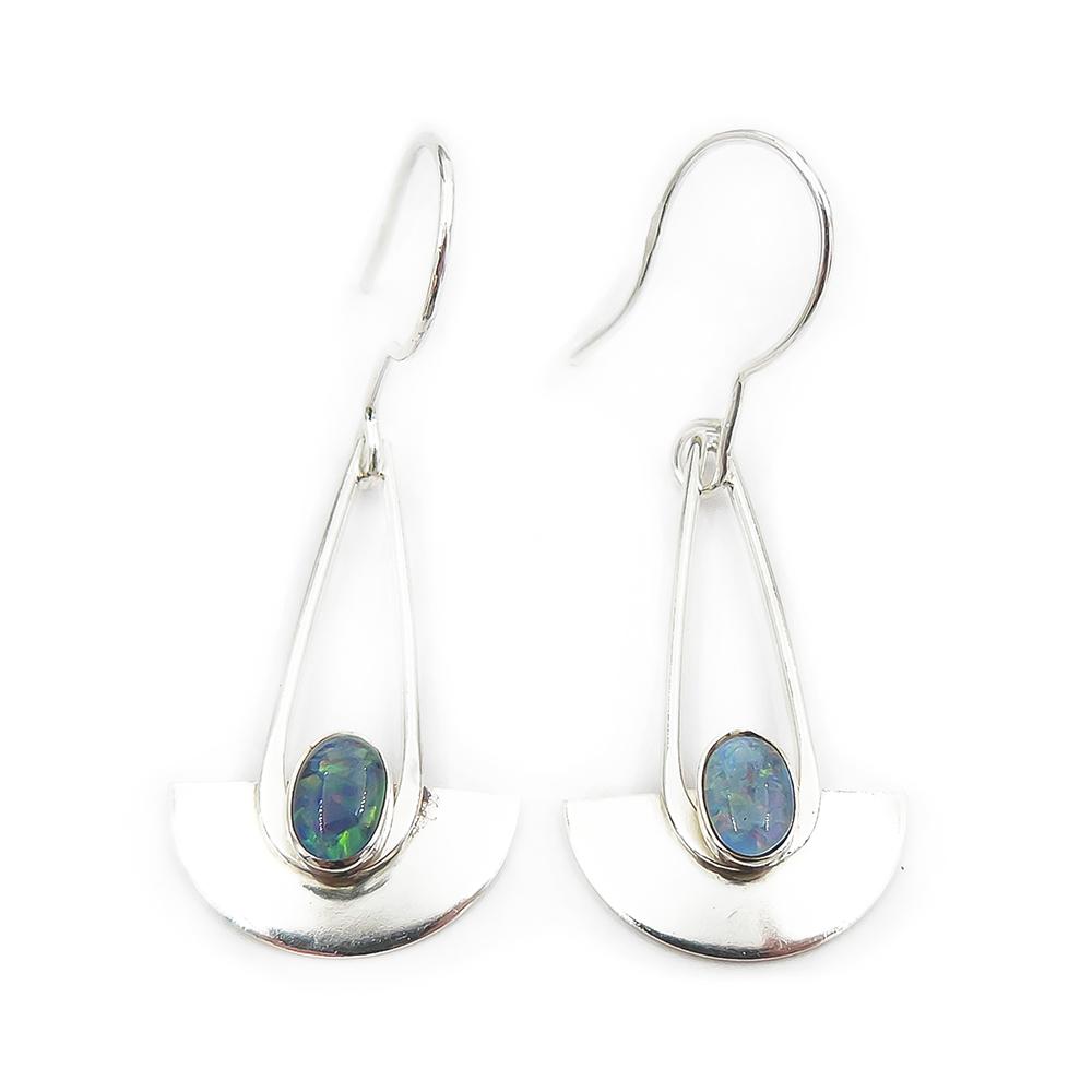 Hopeiset korvakorut koukulla,opaalit #0