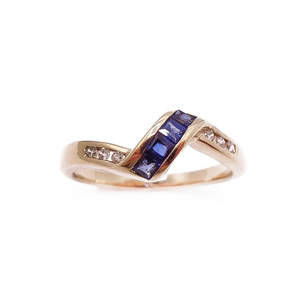 Kultainen sinisafiiri-timanttisormus 0,06ct 17mm v.-92 #1