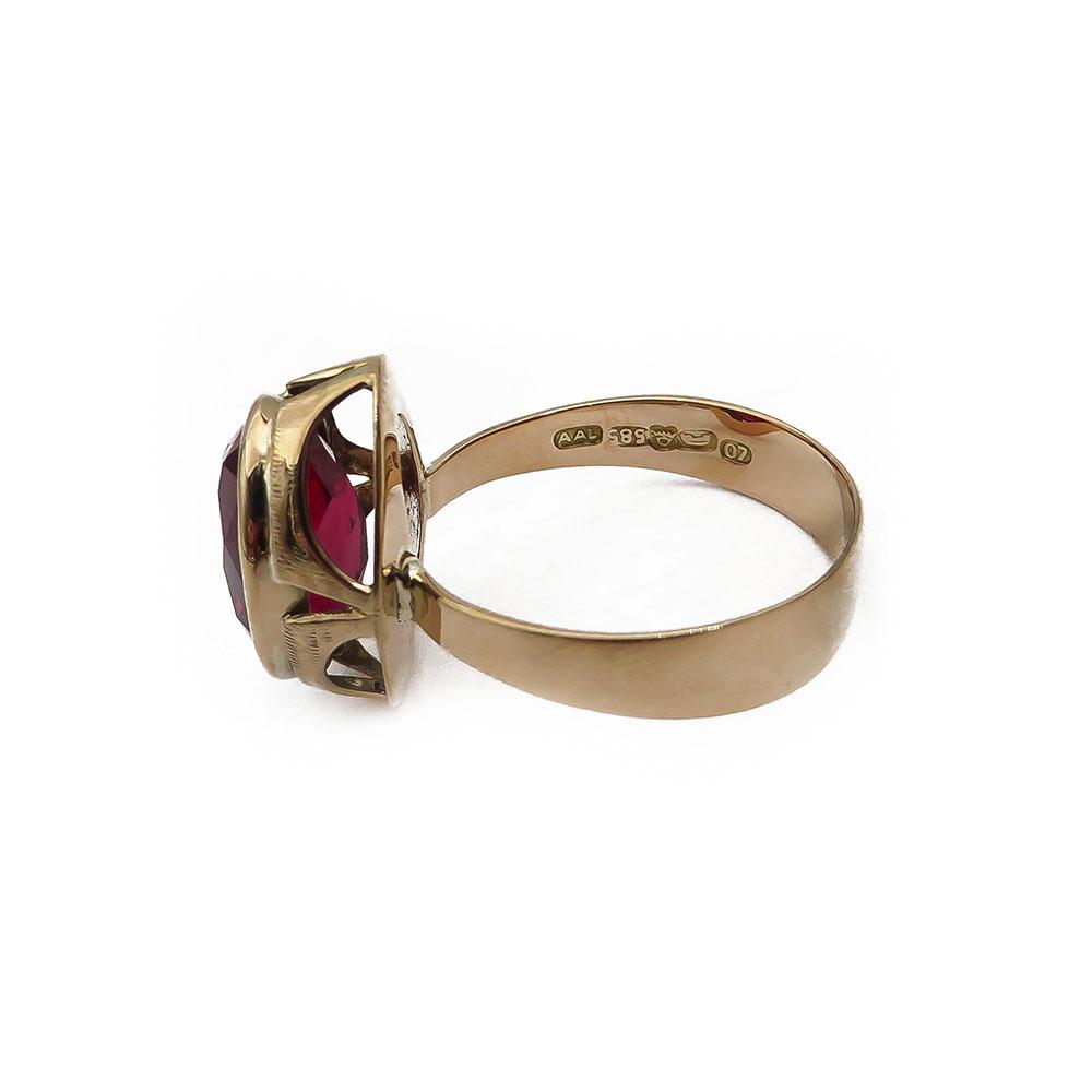 Kultainen sormus punainen kivi 20,25mm v.-67 #2