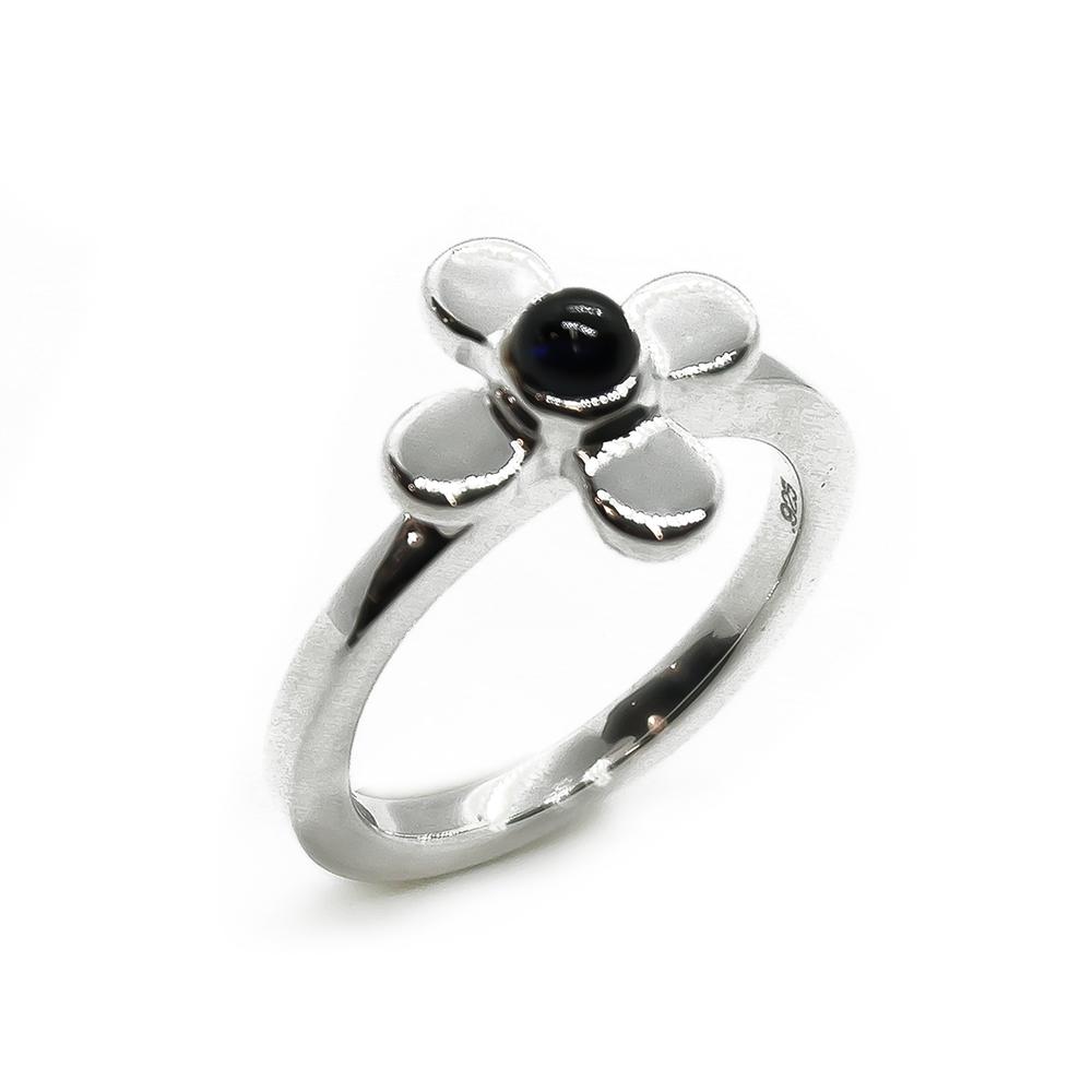 Kukkasormus musta kivi onyx #0