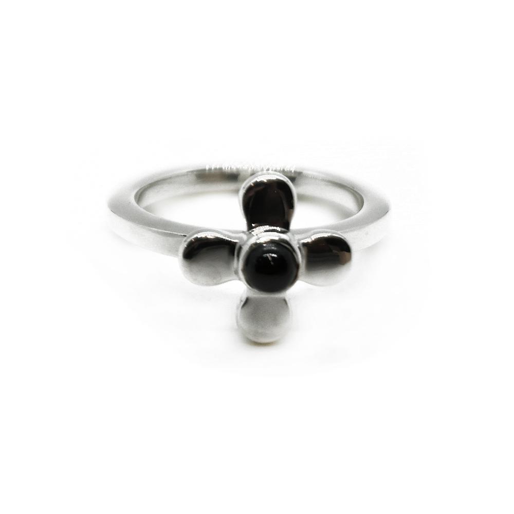 Kukkasormus musta kivi onyx #2