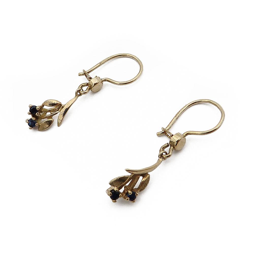 Kultaiset roikkuvat korvakorut, tummansininen kivi #2