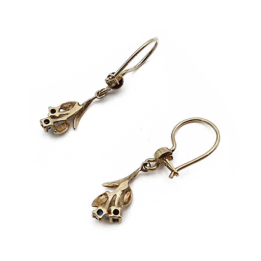 Kultaiset roikkuvat korvakorut, tummansininen kivi #1