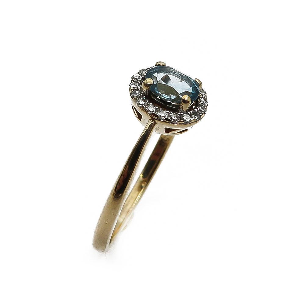 Kultainen sormus vaaleansininen kivi ja timanteilla 17,5mm 0,09ct #0