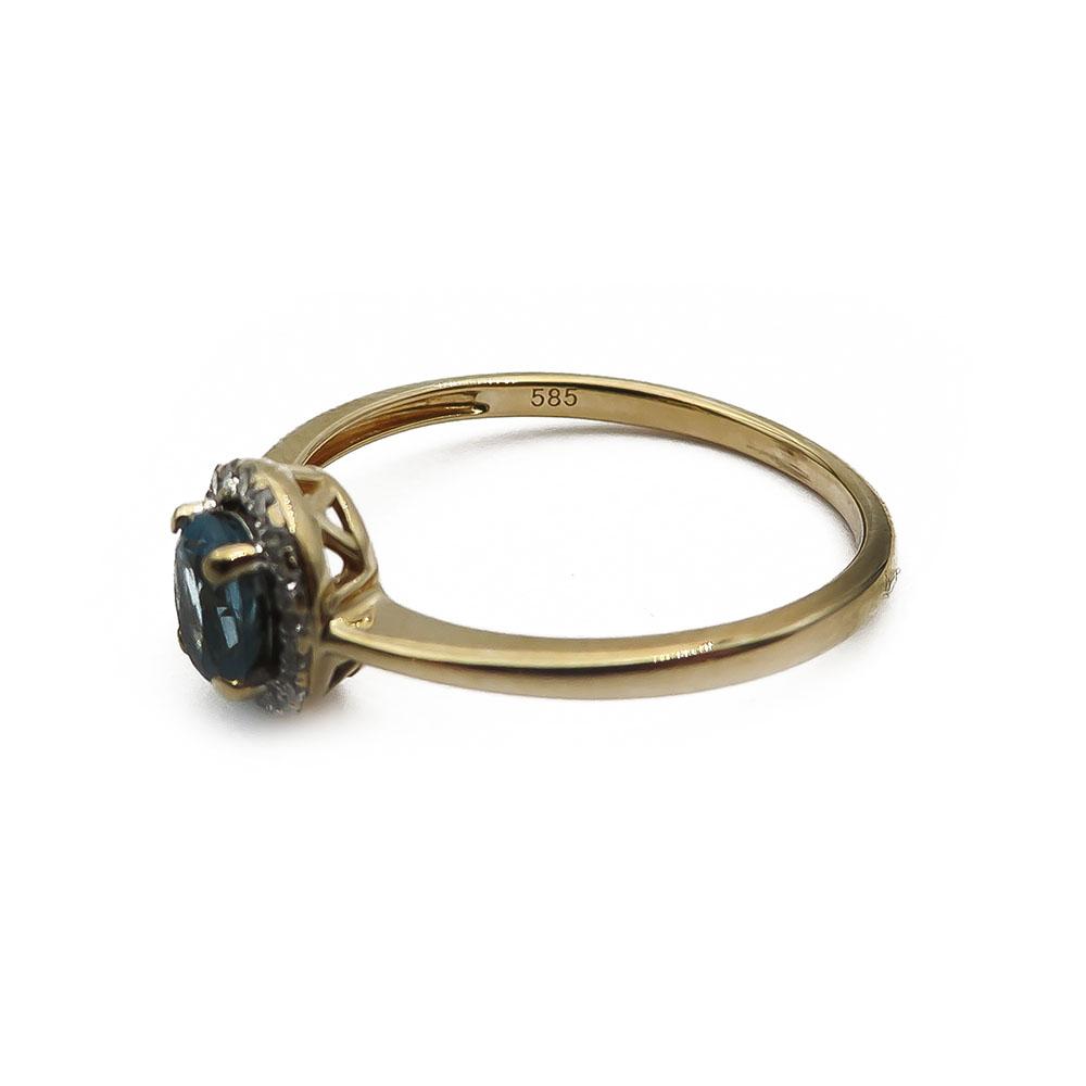 Kultainen sormus vaaleansininen kivi ja timanteilla 17,5mm 0,09ct #2