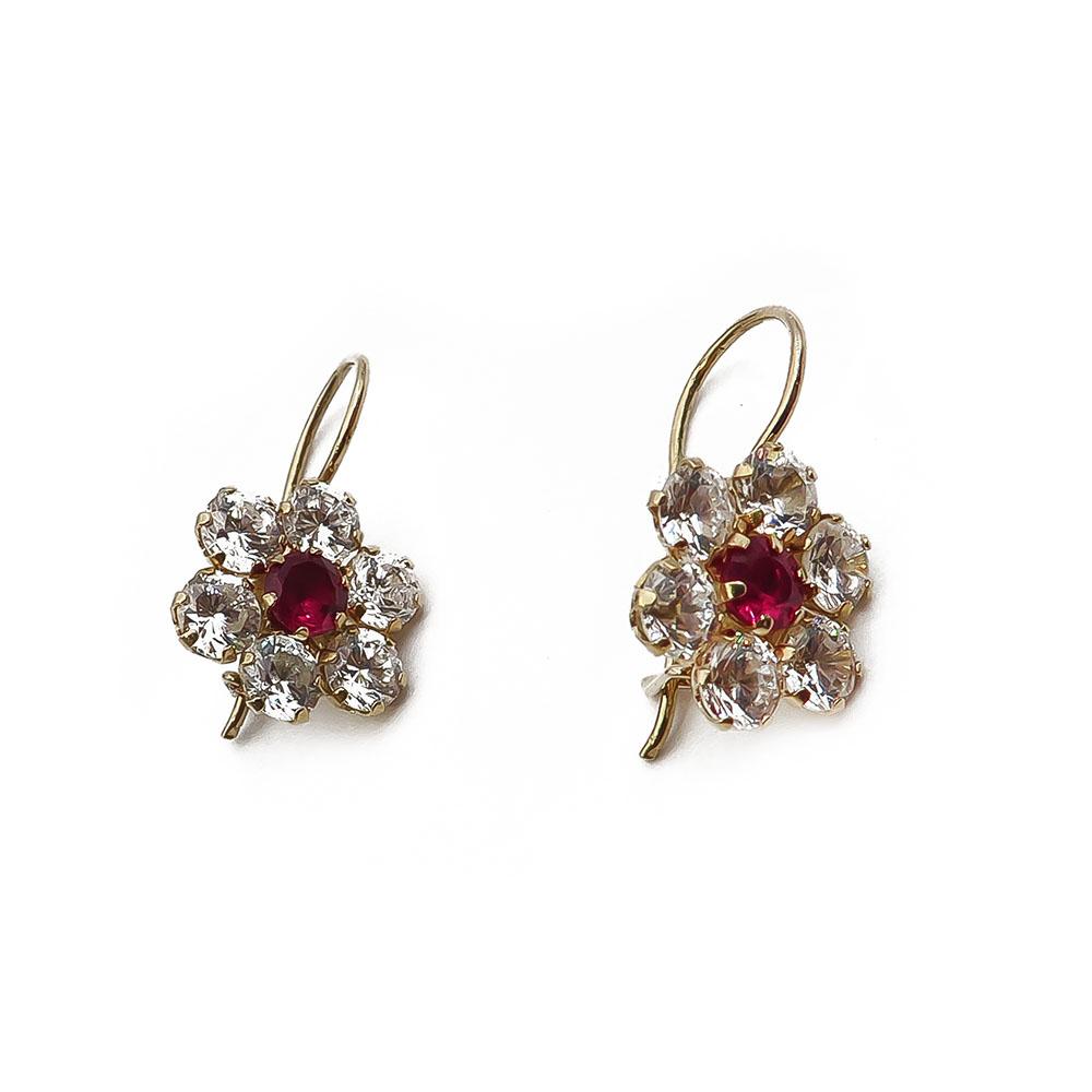 Kultaiset koukkukorvakorut punaisella zirkoniakivellä #0