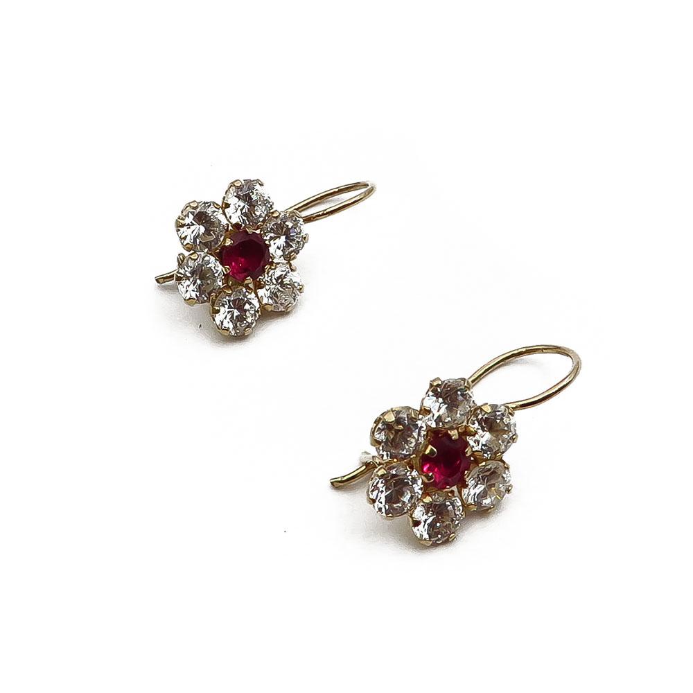 Kultaiset koukkukorvakorut punaisella zirkoniakivellä #1