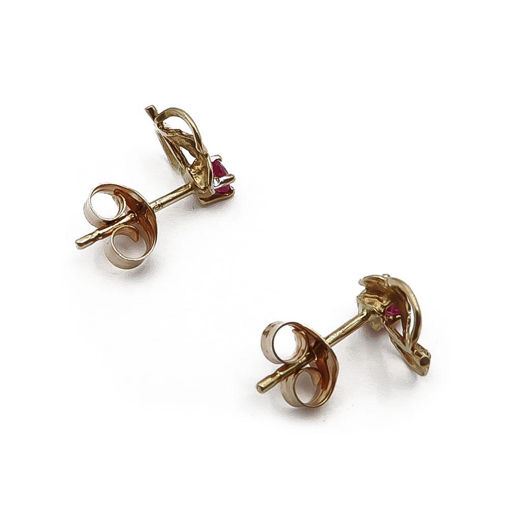 Kultaiset lehti korvakorut punaisella kivellä #1