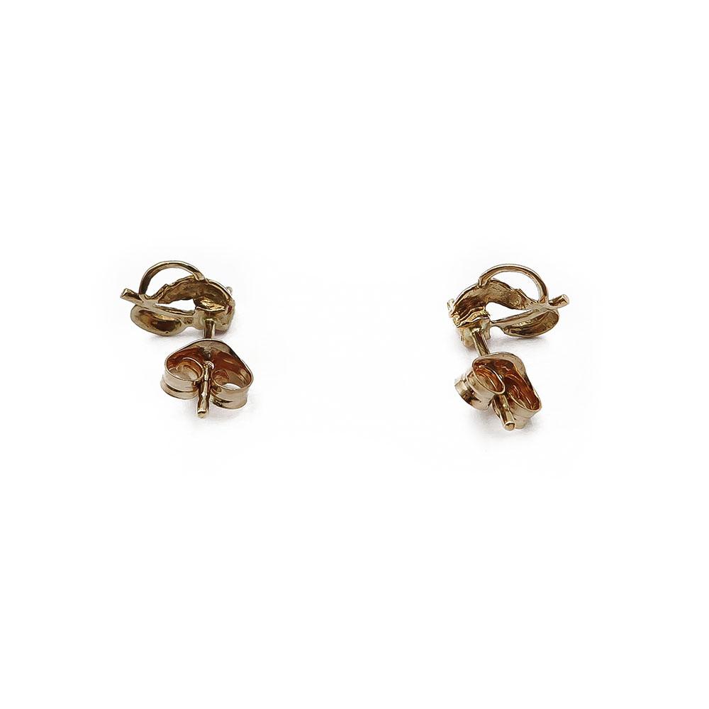 Kultaiset lehti korvakorut punaisella kivellä #2