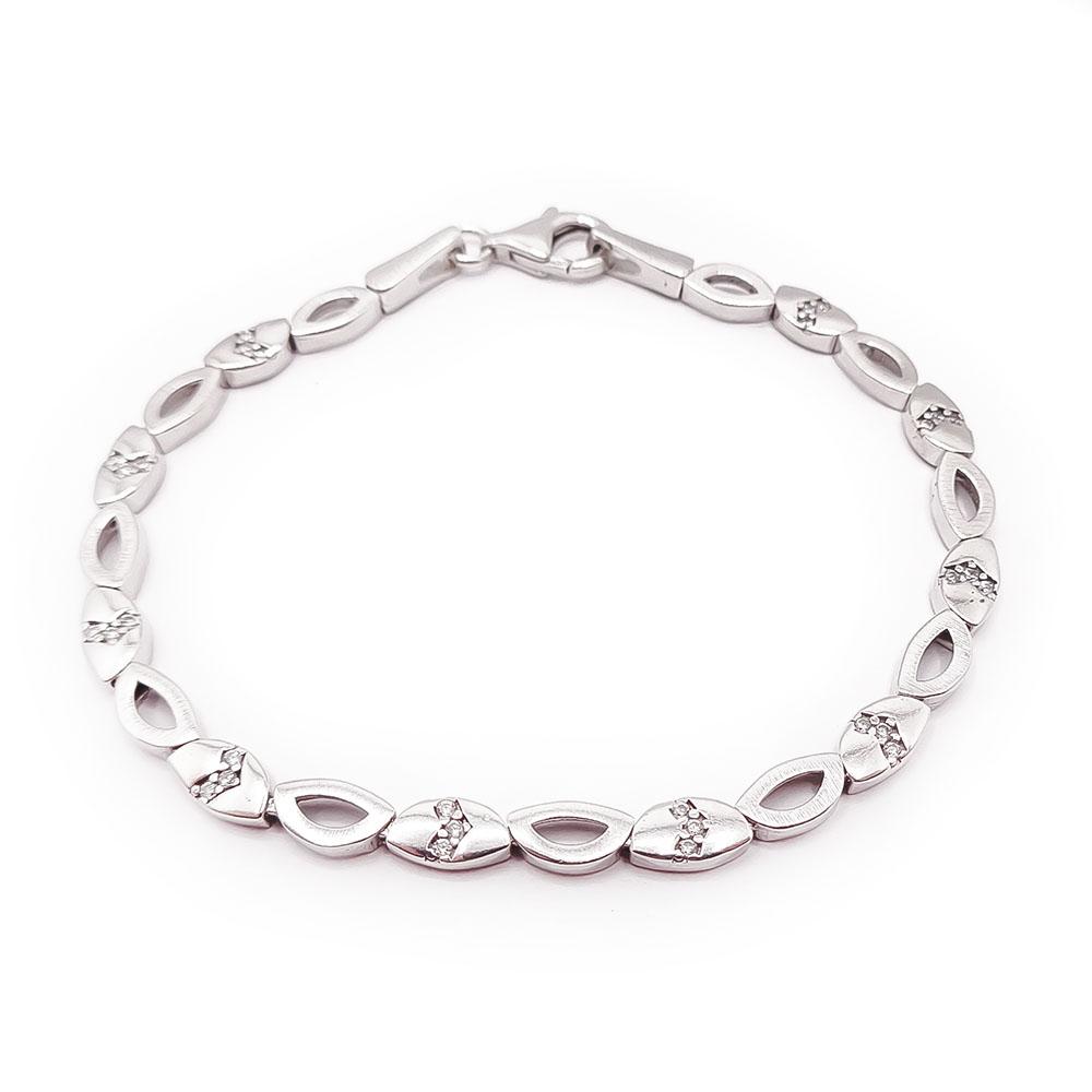 Hopeinen rannekoru zirkoniat 19cm #0