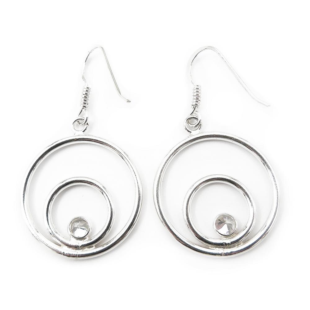 Hopeiset korvakorut,pyöreät,kirkkaat kivet #1