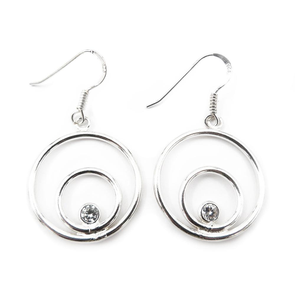 Hopeiset korvakorut,pyöreät,kirkkaat kivet #0