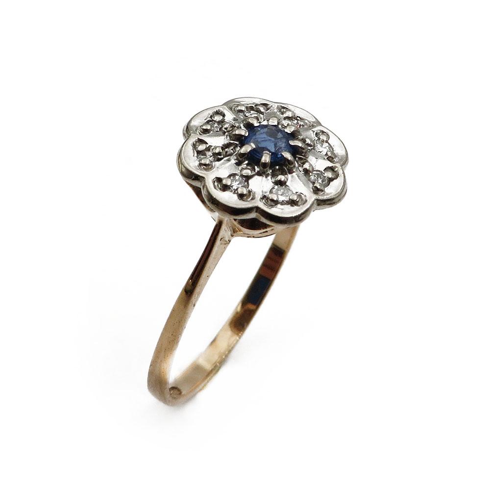 Kultainen sinisafiiri timanttisormus 18mm 8*0,005 #0