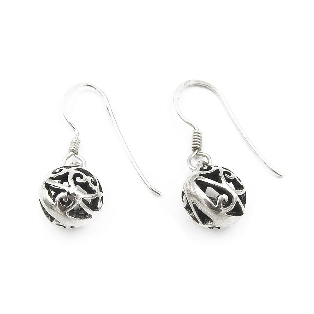 Hopeiset koukkukorvakorut pallo #0