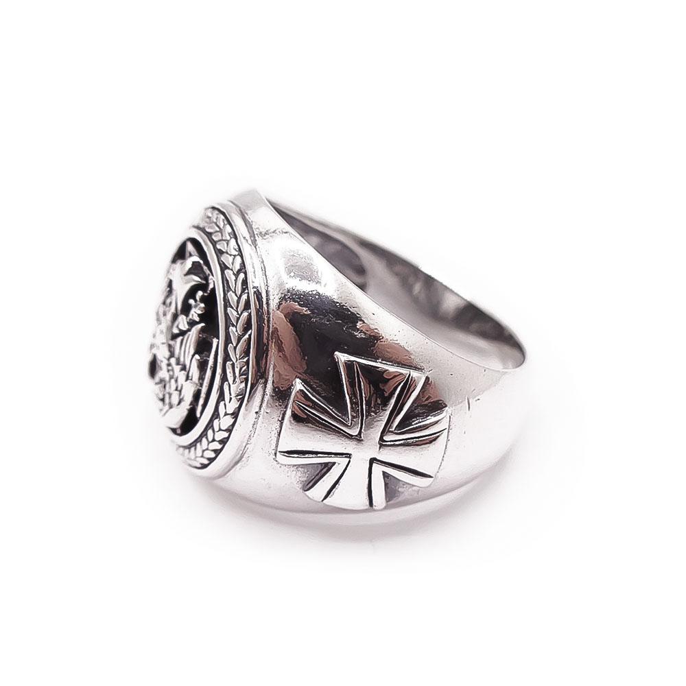 Hopeinen sormus kotka/maltaristi 21mm #3