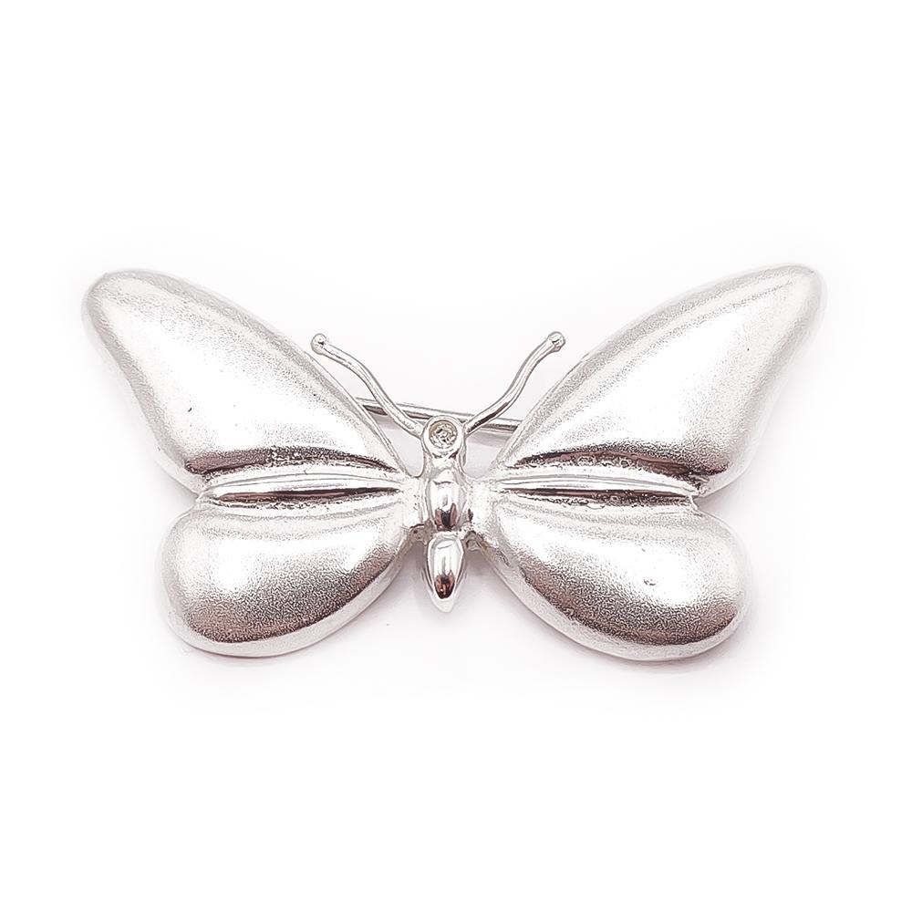 Hopeinen perhos rintaneula #0