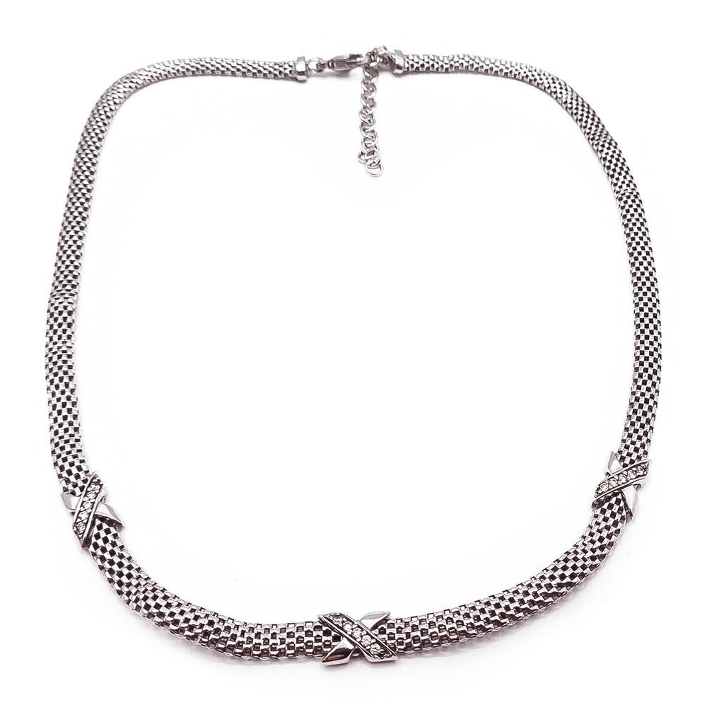 Hopeinen verkkoketju zirkoneilla 42-47cm #0