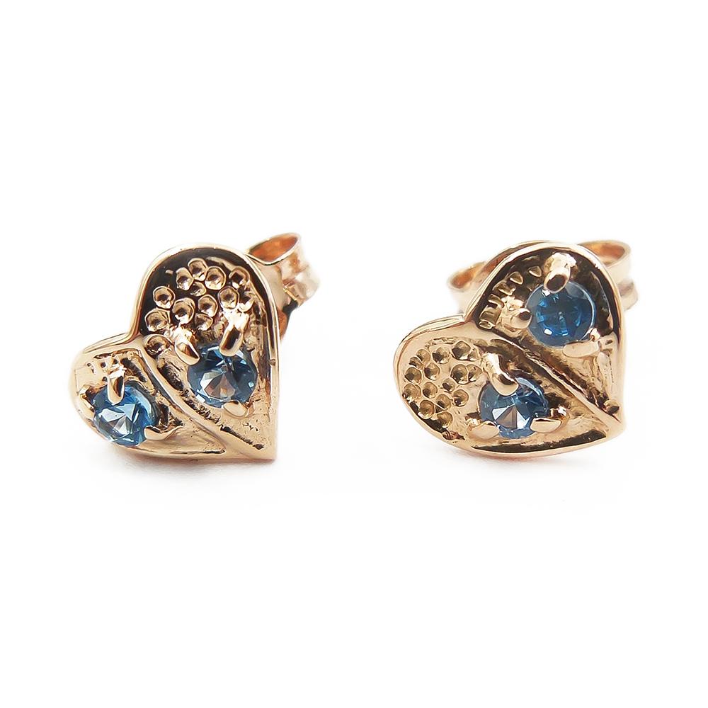 Kultaiset korvanapit,sydän sinisillä kivillä #0