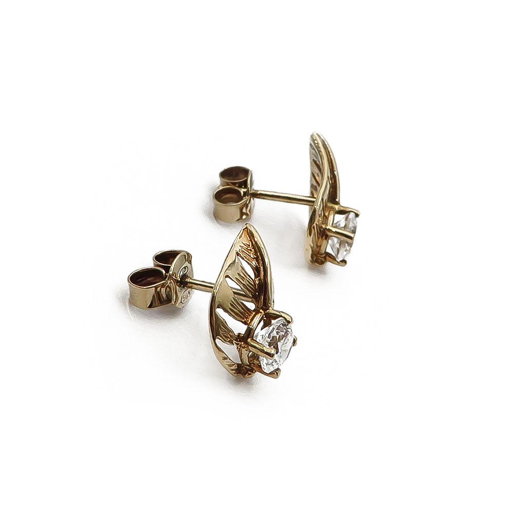 Kultaiset korvakorut lehti zirkonia #1
