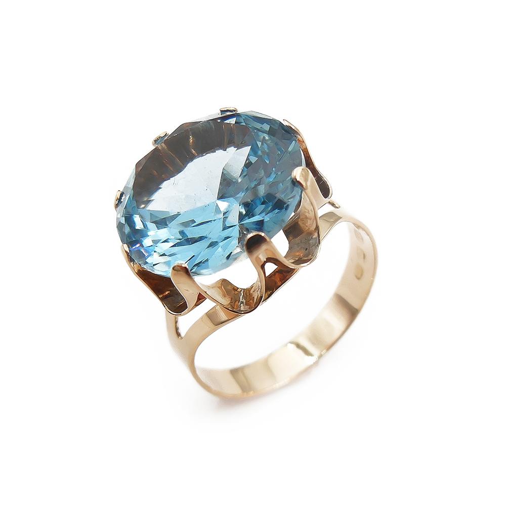 Kultainen sormus, sininen kivi 19mm #0