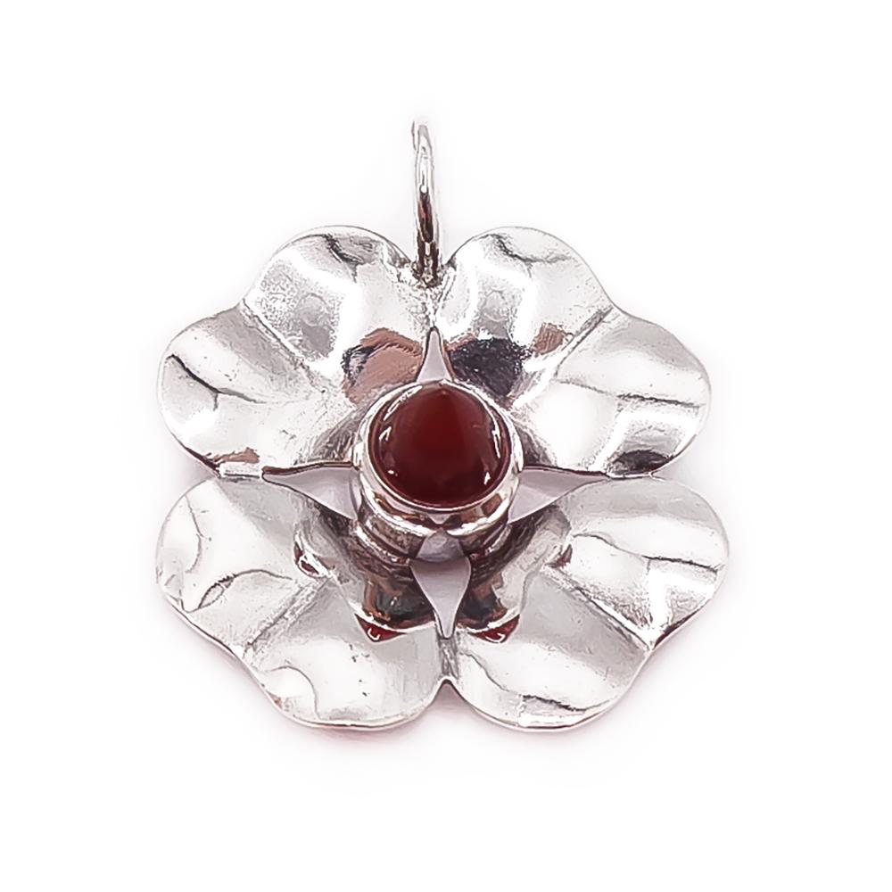 Hopeinen kukkariipus karneoli #0