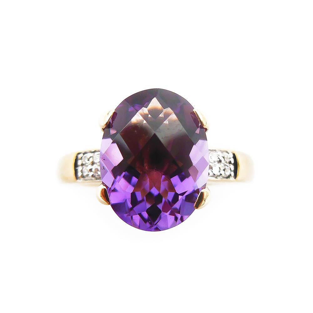 18K Kultainen sormus,19,25mm, lila kivi+0,12ct timantteja #1