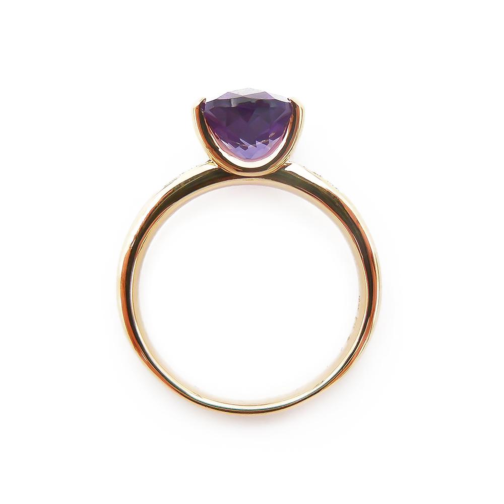 18K Kultainen sormus,19,25mm, lila kivi+0,12ct timantteja #2