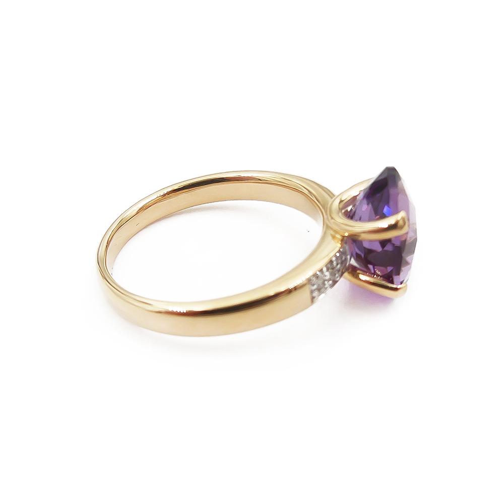 18K Kultainen sormus,19,25mm, lila kivi+0,12ct timantteja #5