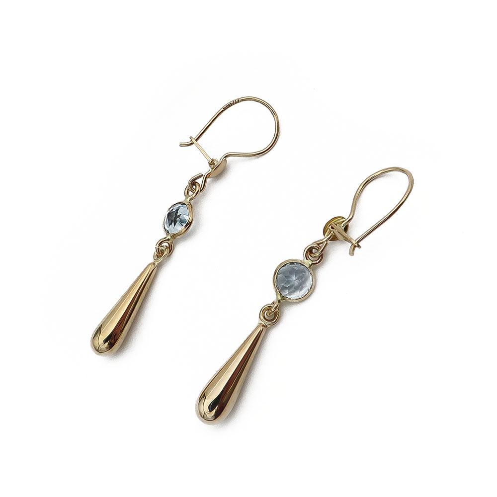 Kultaiset siniset pisara koukkukorvakorut #1