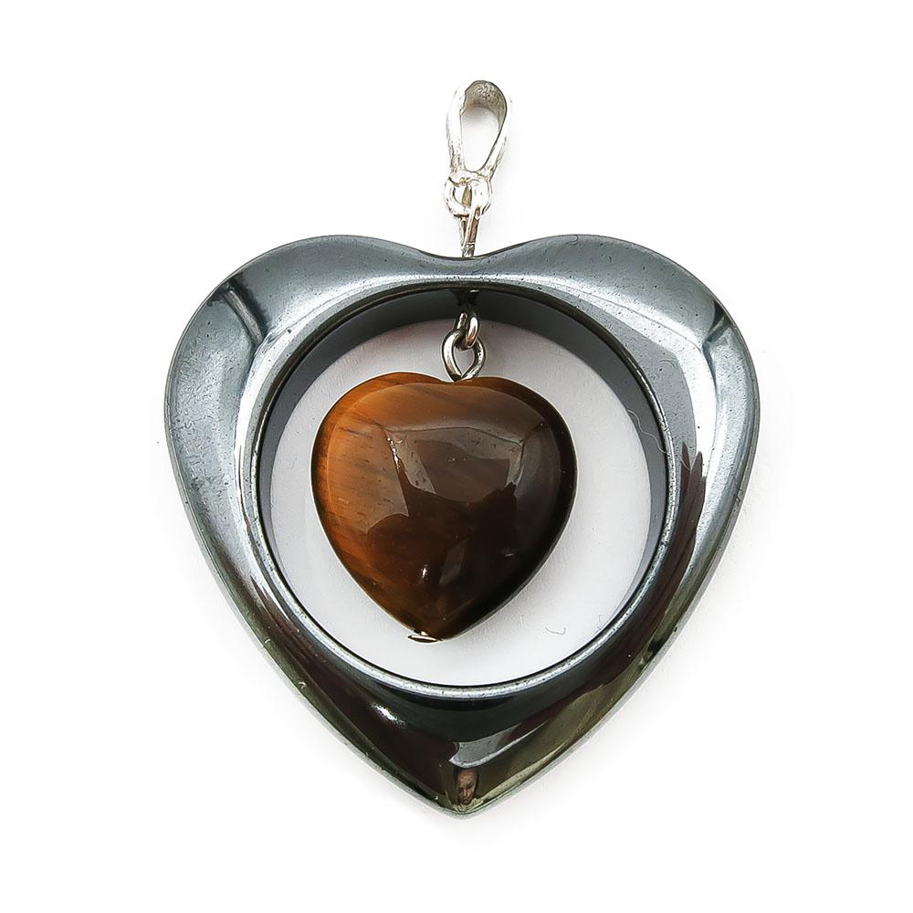 Hematiitti tiikerinsilmä sydänriipus #0