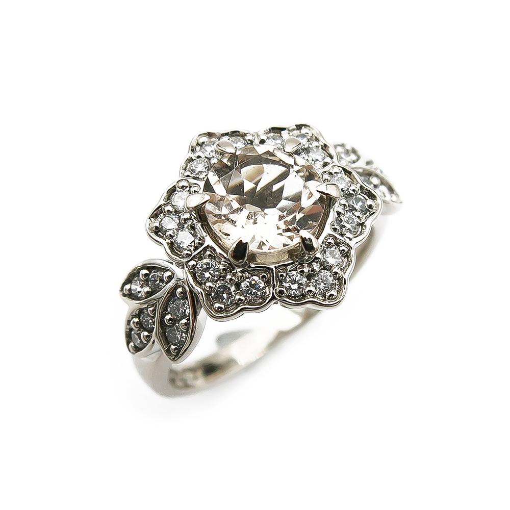 Valkokultainen morganiitti timanttisormus 0.15ct 15,25mm #0