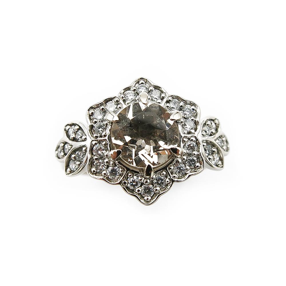 Valkokultainen morganiitti timanttisormus 0.15ct 15,25mm #1