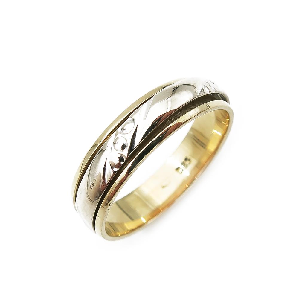 Valko/keltakultainen pyörivä sormus koko 18,5 lev5mm. #0