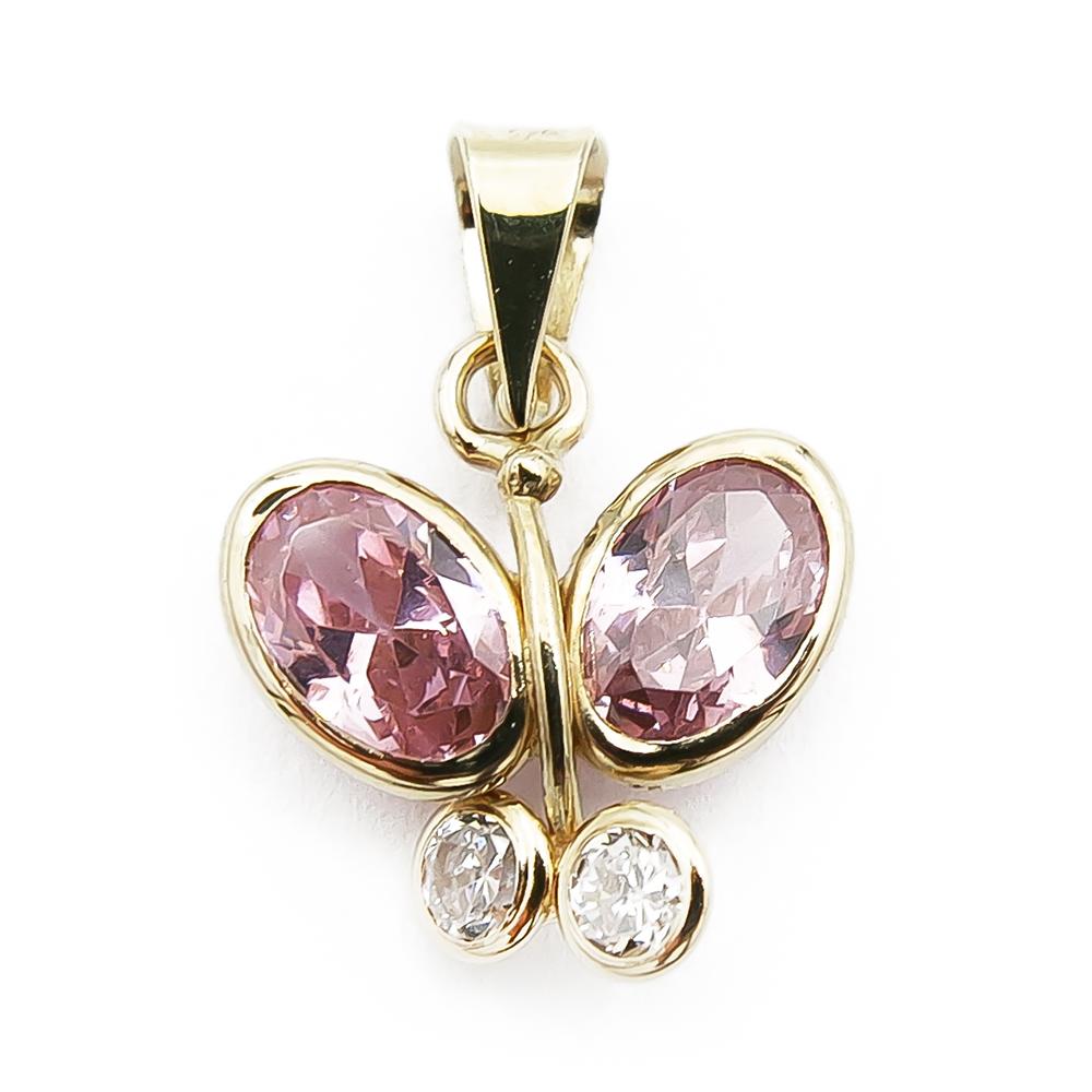 Kultainen riipus, perhonen pinkit kivet #0