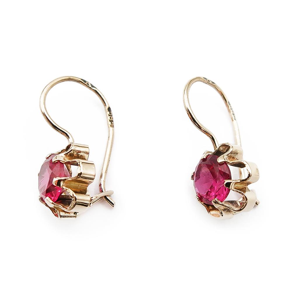 Kultaiset korvakorut punainen kivi, kukka #0