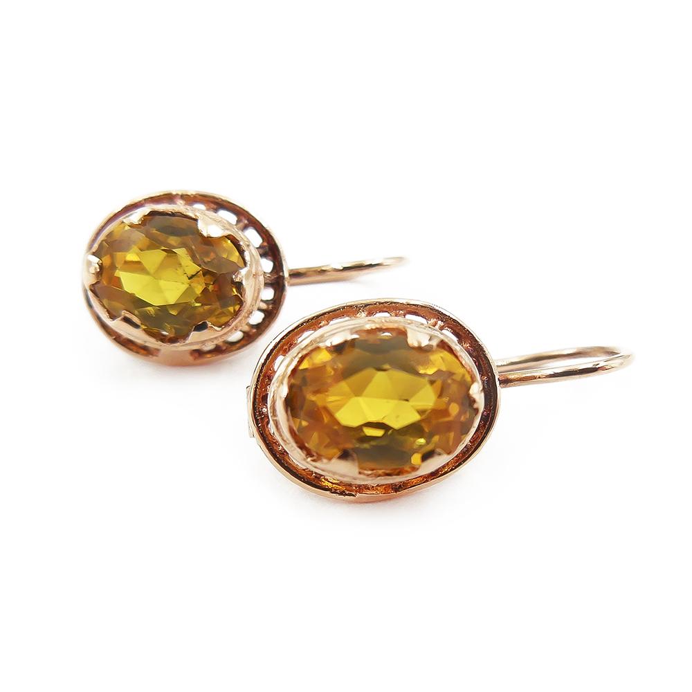 Kultaiset koukkukorvakorut, keltaiset kivet #1