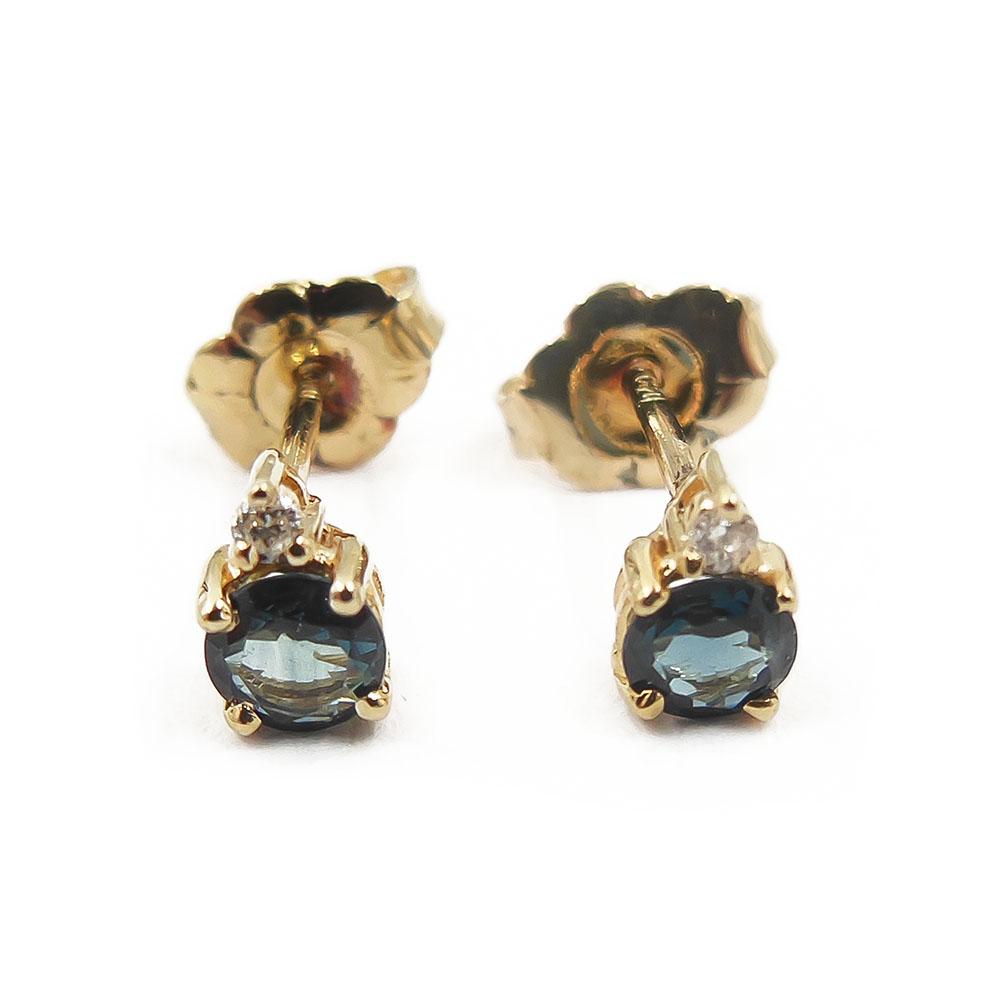 Kultaiset korvakorut, safiirit+timantit yht.0,01ct #0