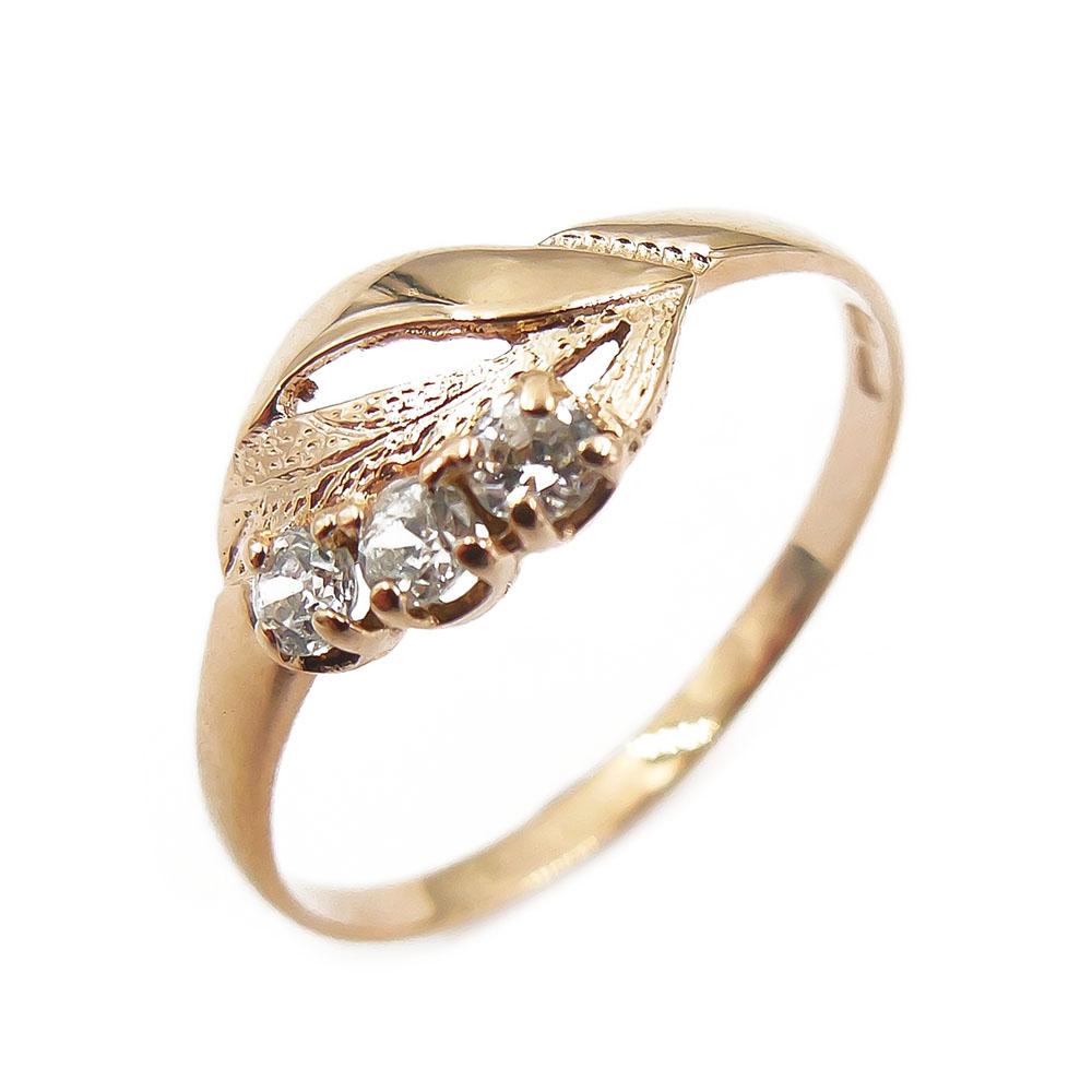 Kultainen sormus,19,25mm, kolme kirkasta kiveä lehtikuvio #0