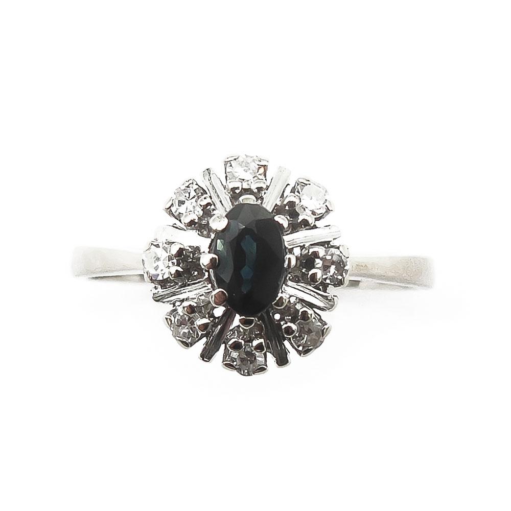 Valkokultainen Diana sormus, 18mm, sinisafiiri+8x0,01ct #1