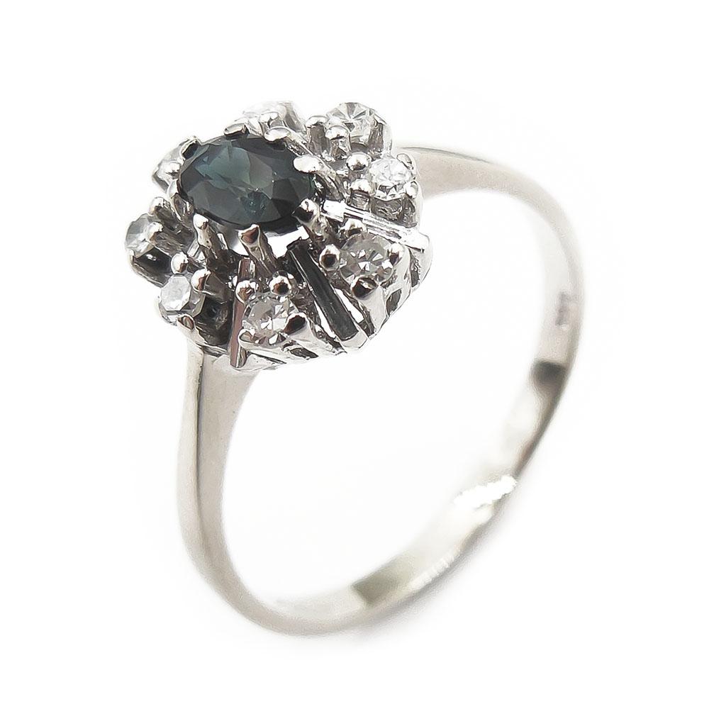 Valkokultainen Diana sormus, 18mm, sinisafiiri+8x0,01ct #0