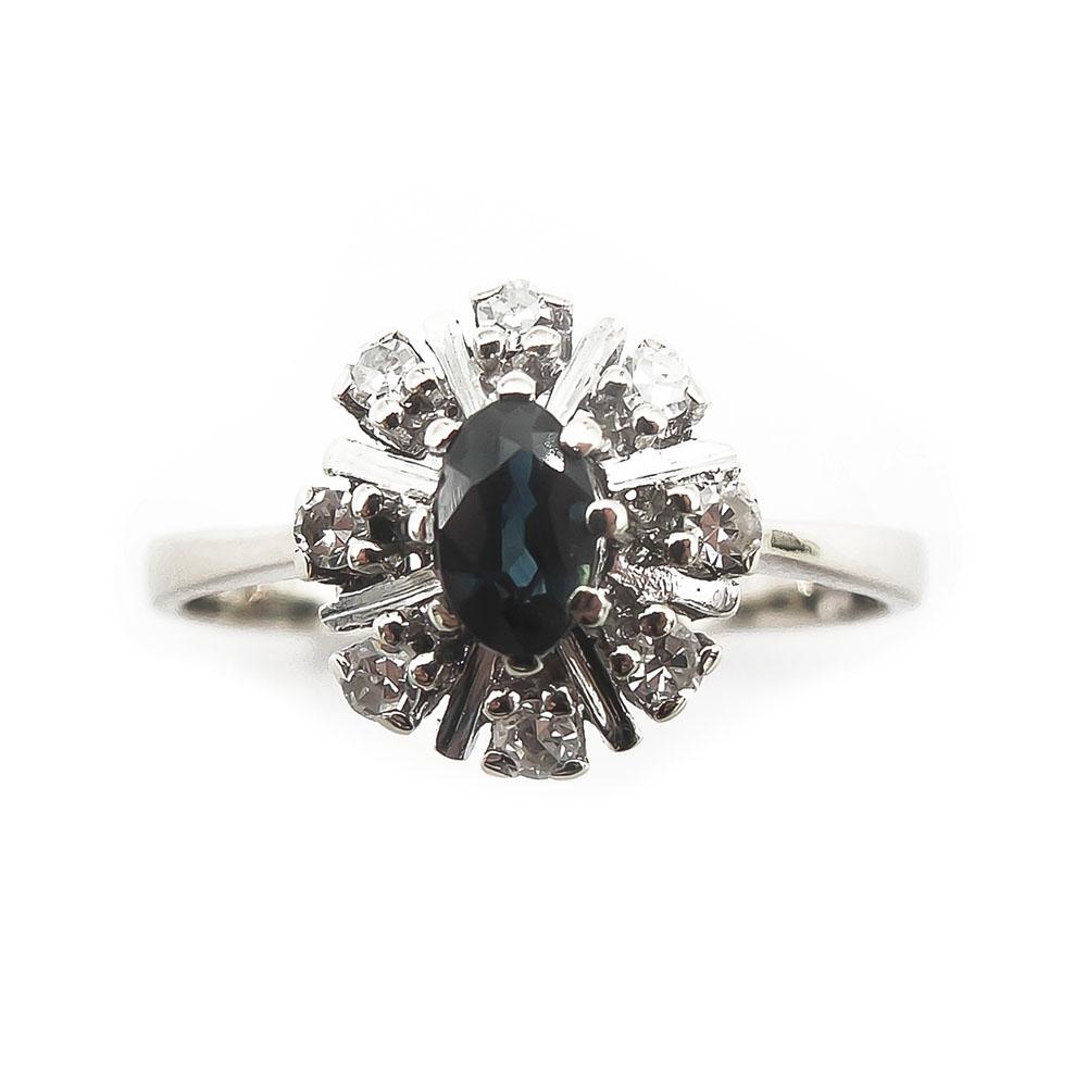 Valkokultainen Diana sormus, 18mm, sinisafiiri+8x0,01ct #2