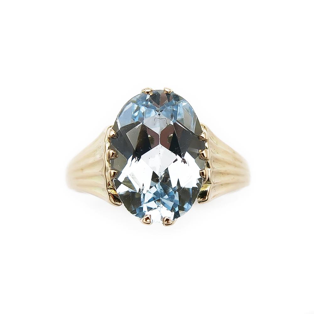 Kultainen sormus sininen kivi 18,0mm v.-59 #1