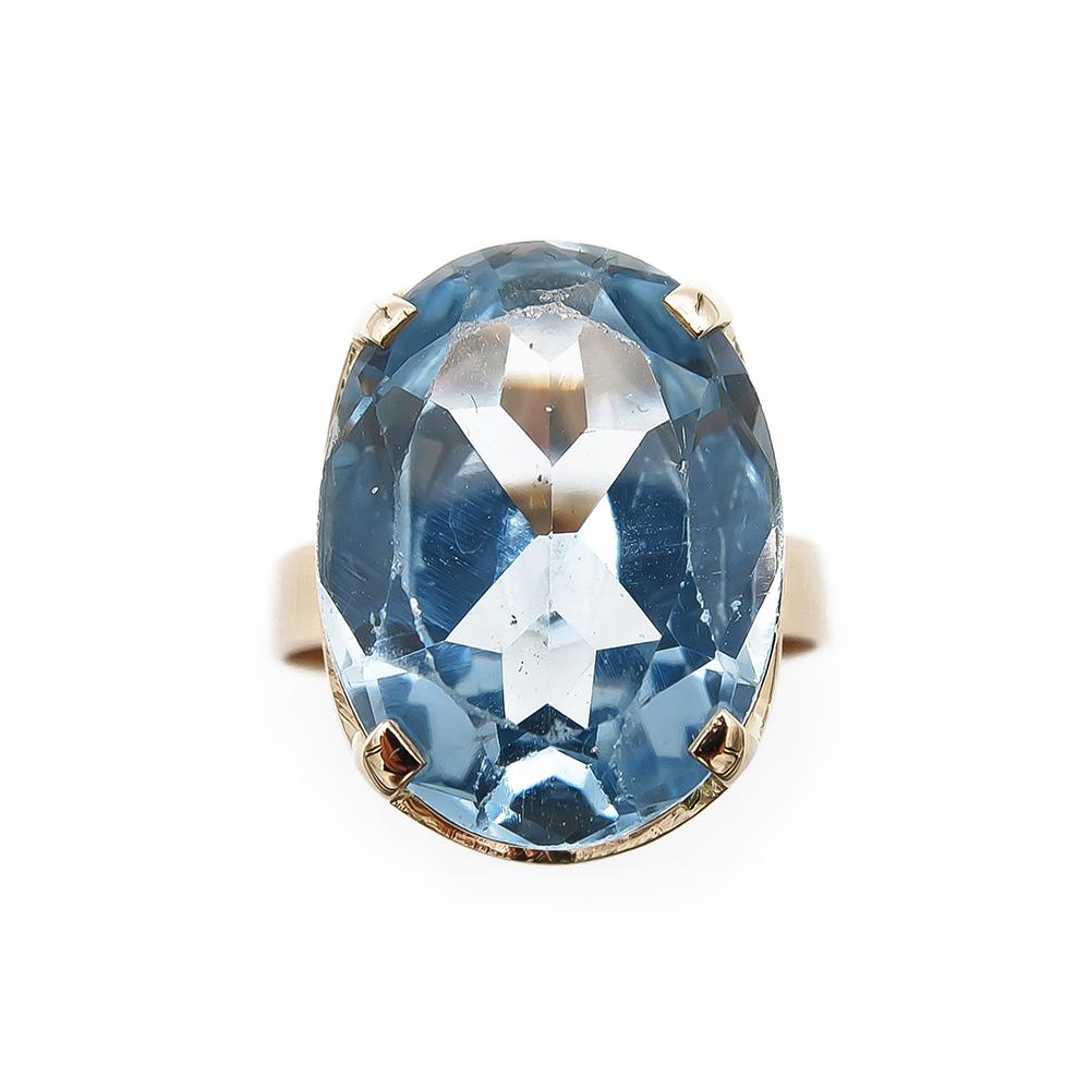 Kultainen sormus sininen kivi 18,25mm v.-66 #2