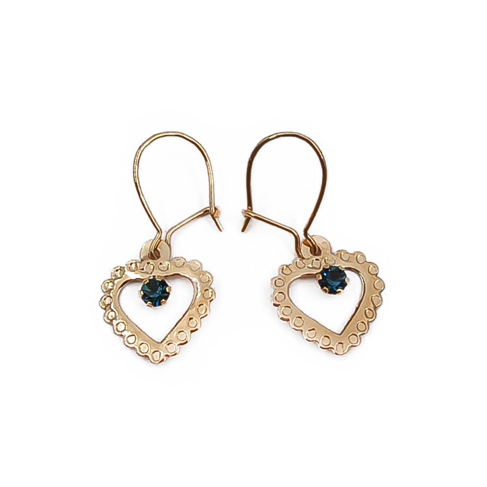 Kultaiset Sydän roikkuvat korvakorut sinisellä kivellä #0