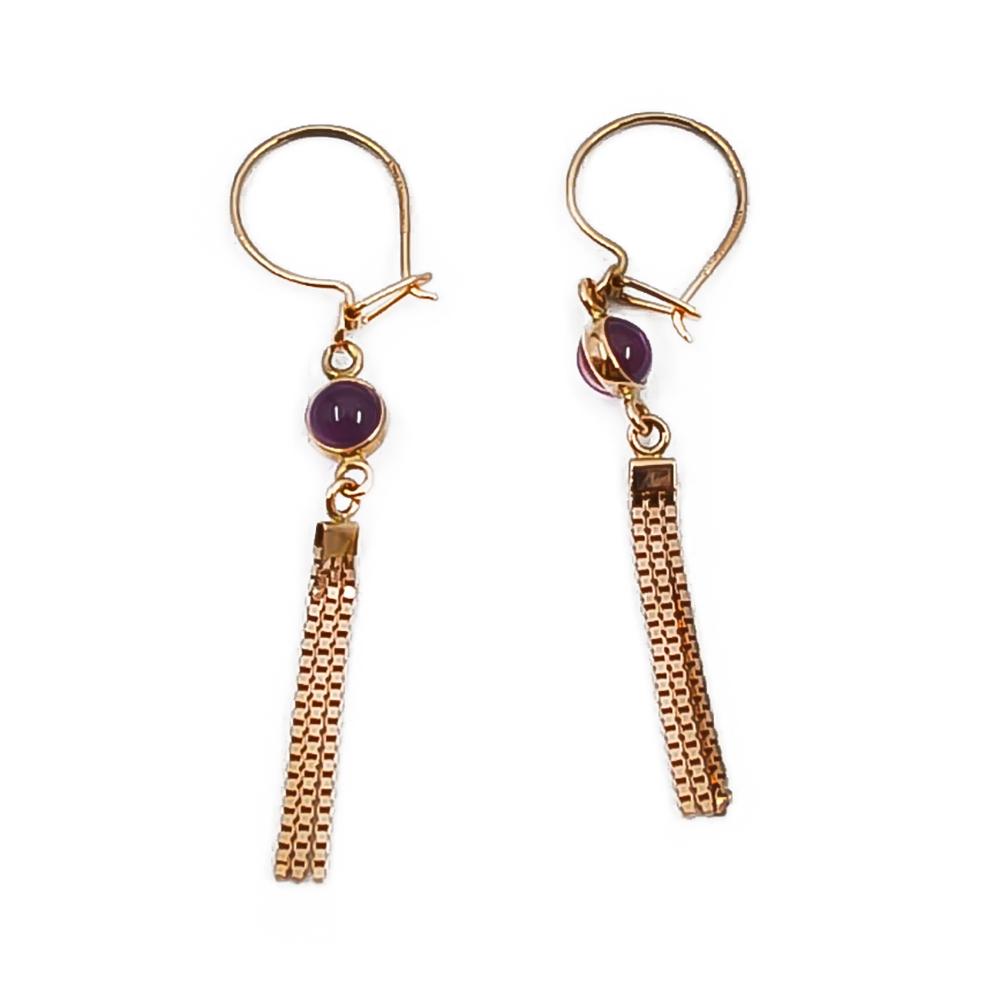 Kultaiset roikkuvat korvakorut pinkillä kivellä #0