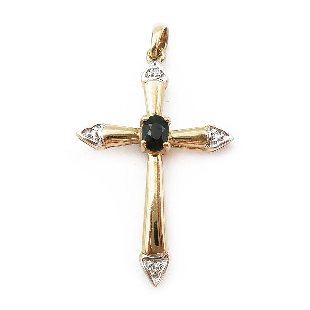 Ristiriipus timanteilla ja sinisellä kivellä 0,02 #0